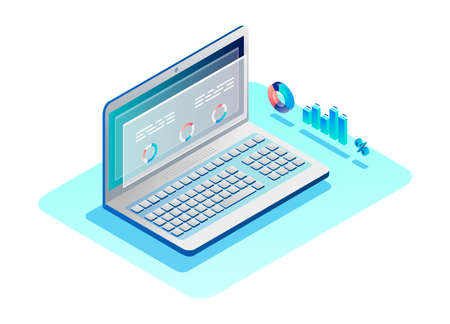 Desktop computer, diagram, infographic. Isometric vector illustrationのイラスト素材