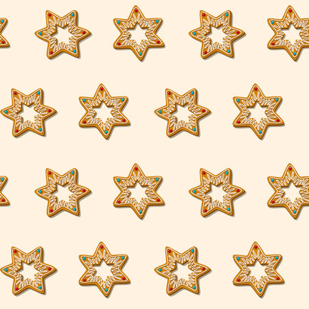 Seamless gingerbread christmas cookies star. Pattern white background