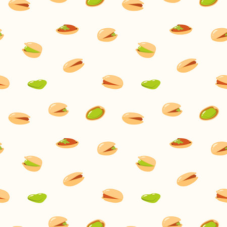 Seamless pattern with Pistachio nuts on a white background. Organic nuts and seeds in cartoon style. Vector illustrationのイラスト素材