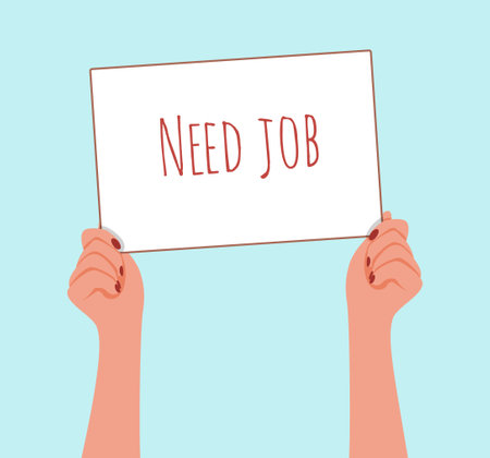 Womens hands hold a sign I need work. The concept of female unemployment in the economic crisis. Struggle for feminism and womens rights. Vector illustrationのイラスト素材