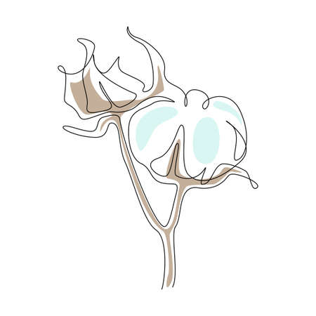 Cotton flower Continuous one line art. Minimalist abstract fiber flower for logo, icon emblem or web banner. Beauty design element. Modern vector illustrationのイラスト素材