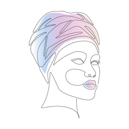 African woman in turban portrait line drawing. Abstract women face continuous line art with gradient shapes for prints, tattoos, posters, textiles, postcards. Vector illustrationのイラスト素材