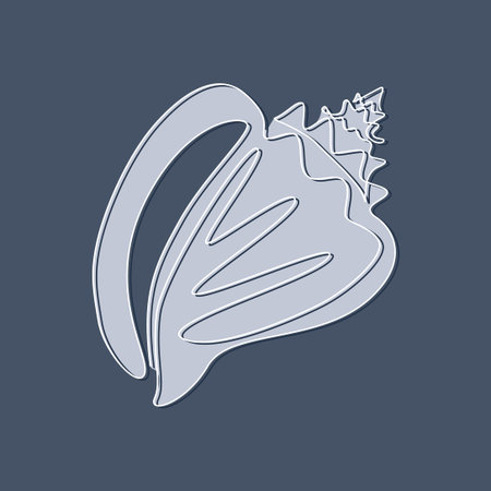 Seashell in One continuous line drawing style for emblem. Sea snail Shell with textured effect for...