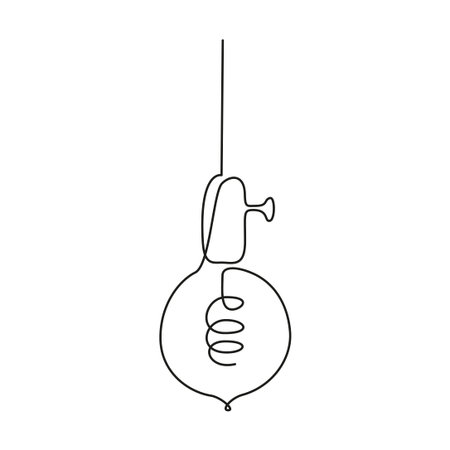 Loft Light bulb in one line drawing. Vector Edison lamp in Doodle style isolated on white background. Editable strokeのイラスト素材