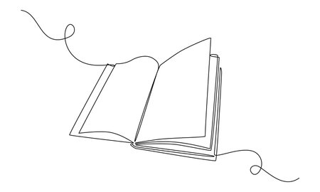 Continuous one line drawing Opened book. Education study and knowledge library concept. Vector illustrationのイラスト素材