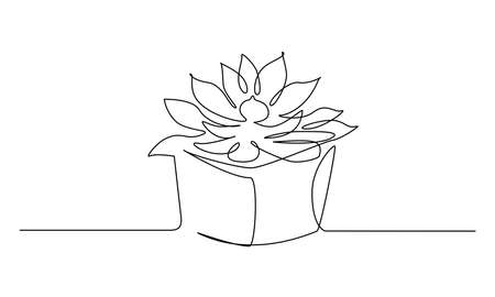 One continuous Line drawing of House plant in pot. Succulent in simple linear style. Editable stroke Vector illustrationのイラスト素材