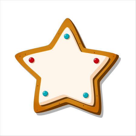 Christmas gingerbread cookie. Winter glazed sweet in shape of star isolated on white background. Cartoon Vector illustrationのイラスト素材