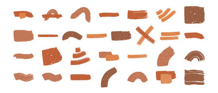 Big set of brown boho brush strokes, paint, lines and grunge. Textured artistic design elements, boxes, frames Isolated on white background. Vector illustrationのイラスト素材