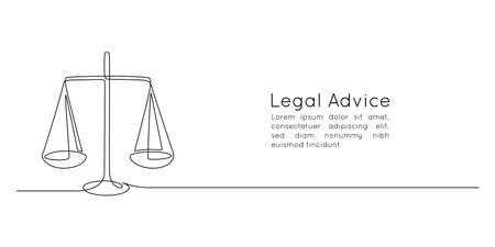 One continuous line drawing of law balance and scale of justice.のイラスト素材