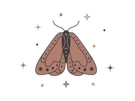 Mystical celestial golden moth with stars.のイラスト素材