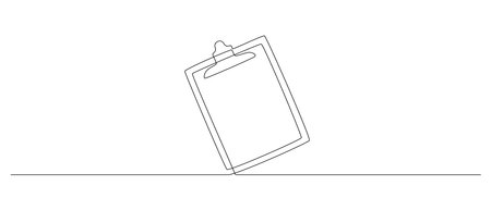One continuous line drawing of Clipboard with checklist. Symbol of to do list and concept for test expertise and exam in simple linear style. Editable stroke. Doodle vector illustrationのイラスト素材