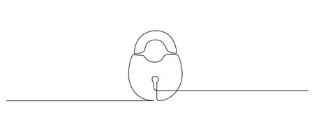 One continuous line drawing of padlock with keyhole. Outline symbol password lock and security privacy safety concept in simple linear style. Editable stroke. Doodle vector illustrationのイラスト素材