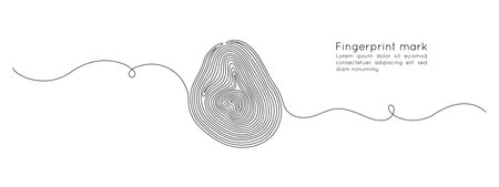 Fingerprint in one continuous line drawing. Abstract password and security finger print id concept in simple linear style. Human unique pattern in editable stroke. Doodle outline vector illustrationのイラスト素材