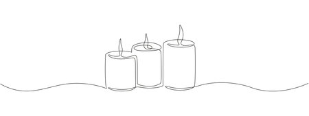 One continuous line drawing of wax or paraffin candle. Christmas home decoration and aromatherapy concept in simple linear style. Editable stroke. Doodle Vector illustrationのイラスト素材