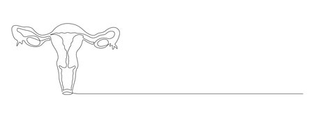 One continuous line drawing of woman uterus. Ovary and cervix of womb reproductive health in simple linear style for and card gynecology medical clinic. Editable stroke. Vector illustrationのイラスト素材