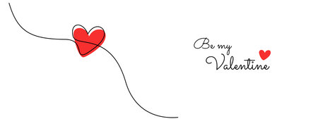 One continuous drawing of red heart and love sign. Thin flourish and romantic symbol for greeting card and web banner in simple linear style. Editable stroke. Doodle vector illustrationのイラスト素材