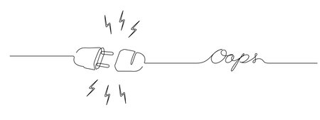 One continuous line drawing of Plug and Socket unplug. Power electric outlet in simple linear style....