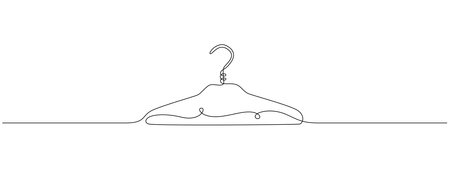 One continuous drawing of hanger sign. Concept symbol for dry cleaning and laundry service in simple linear style. Editable stroke. Doodle vector illustrationのイラスト素材