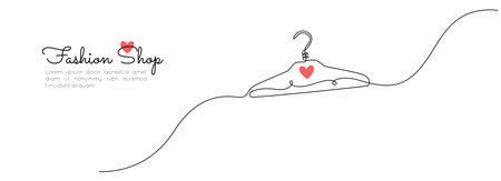 One continuous drawing of hanger sign. Concept symbol for dry cleaning and laundry service in simple linear style. Editable stroke with heart shape for elegance web banner. Doodle vector illustrationのイラスト素材