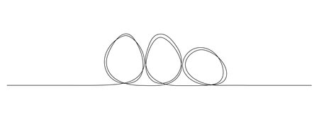 One continuous line drawing of Easter eggs. Greeting banner design in simple linear style. Editable stroke. Doodle vector illustrationのイラスト素材