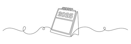 Loose-leaf calendar 2025 year in one continuous line drawing. Symbol of memorable date and event day...