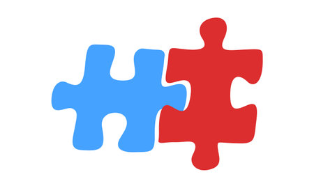 Puzzle pieces silhouette for autism concept. Jigsaw game isolated on white background. Teamwork and problem solving symbol. Simple vector illustrationのイラスト素材