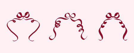 Ribbon Bow in hand drawn coquette style. Retro whimsical symbols for bachelorette and girls birthday party. Trendy and cute elements for Wedding invitations and menu. Doodle vector illustrationのイラスト素材