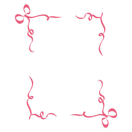 Whimsical wedding frame. Hand drawn coquette border with ribbon and bow in simple crayon and sketch style. Trendy art for bachelorette party and wedding invitations. Elegant vector illustrationのイラスト素材