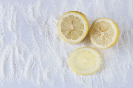 Lemon and baking soda for teeth cleaningの写真素材