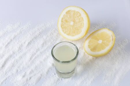 Lemon and baking soda for teeth cleaningの写真素材
