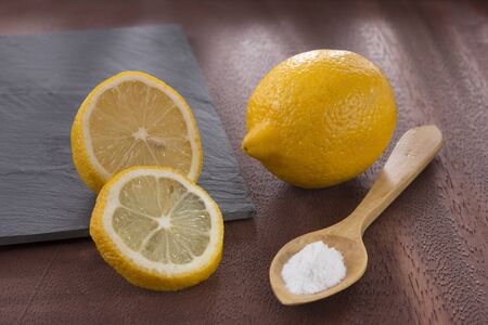 Lemon and baking soda for teeth cleaningの写真素材