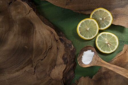 Lemon and baking soda for teeth cleaningの写真素材
