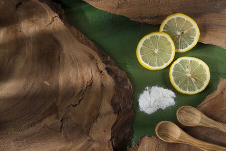 Lemon and baking soda for teeth cleaningの写真素材