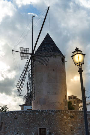 Palma de Mallorca, Spain. July 25, 2017. The Maritime Promenade. Cozy place located on Gabriel Roca Avenue. It is surrounded by palm trees and beautiful windmills.のeditorial素材