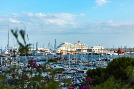 Palma de Mallorca, Spain. July 25, 2017. The Maritime Promenade. This cozy place is located on Gabriel Roca Avenue. From there you have a beautiful view of the harbor.のeditorial素材