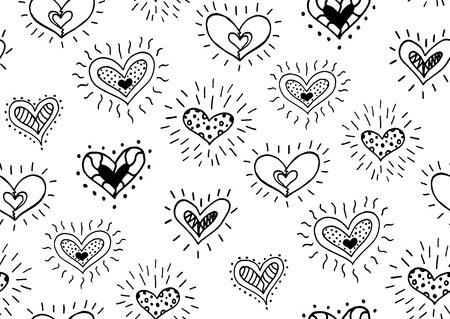 Seamless pattern with the hand drawn ink doodle hearts. Pattern in the swatches panel.のイラスト素材