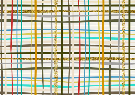 Vector seamless pattern with hand drawn gold glitter textured brush strokes and stripes hand painted.のイラスト素材