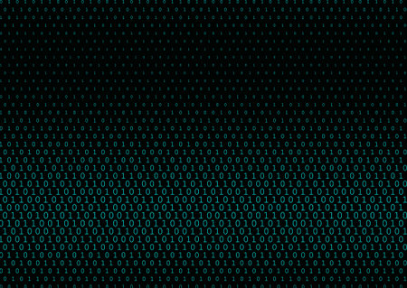 Binary code black and cyan blue background with two binary digits, 0 and 1 isolated on a black...