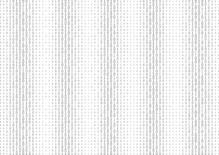 Binary code black and white background with two binary digits, 0 and 1 isolated on a white background. Halftone vector illustration.のイラスト素材
