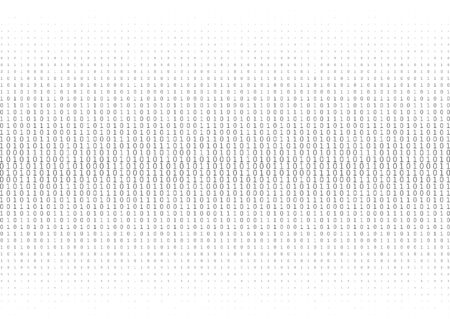 Binary code black and white background with two binary digits, 0 and 1 isolated on a white background. Halftone vector illustration.のイラスト素材