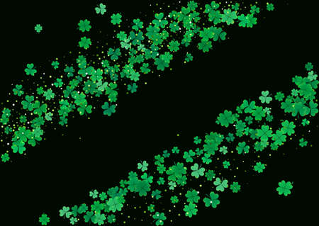 St. Patrick's Day blank background template with falling clover leaves isolated on a black background. Vector illustration.のイラスト素材