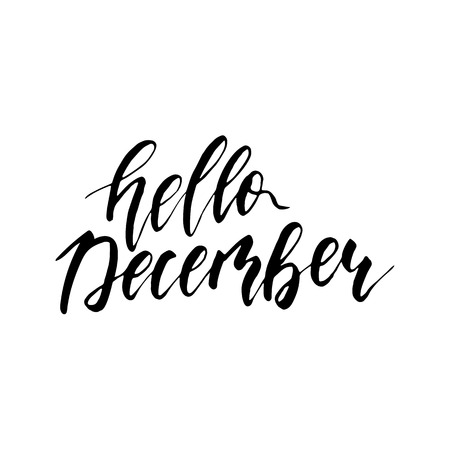 Hello December - freehand ink hand drawn calligraphic design. Vector illustration. Isolated on a white background.のイラスト素材