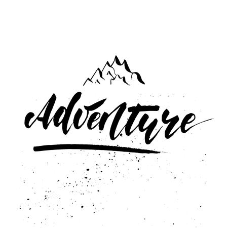 Adventure - inspirational lettering design for posters, flyers, t-shirts, cards, invitations, stickers, banners. Hand painted brush pen modern calligraphy isolated on a white background.のイラスト素材