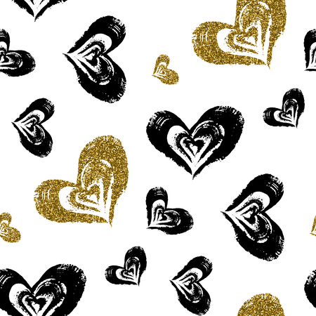 Seamless heart pattern. Hand painted hearts with rough edges. Vector illustration. Pattern in the swatches panel.のイラスト素材
