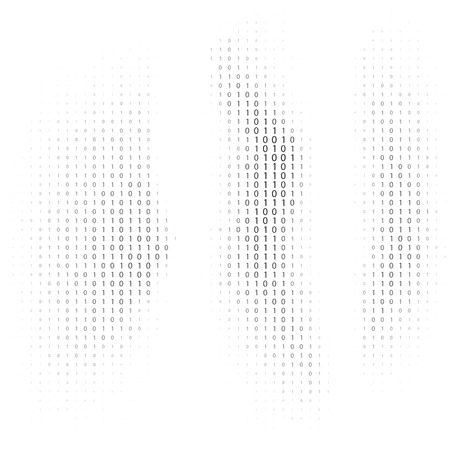 Binary code black and white background with two binary digits, 0 and 1 isolated on a white background. Halftone vector illustration.のイラスト素材
