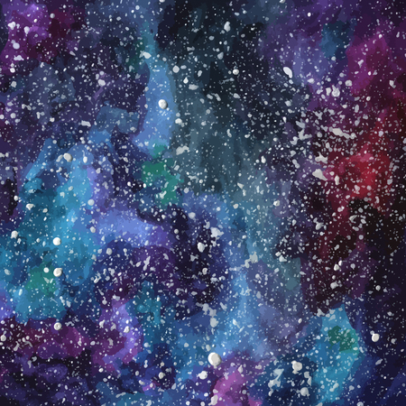 Hand painted watercolor cosmic texture with stars. Space, starry night sky, galaxy vector illustration.のイラスト素材