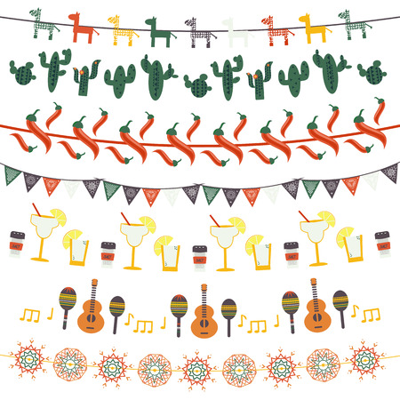 Hanging Festive Mexican Banners Flags Garlands Set With