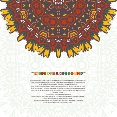 Abstract background with ethnic ornament pattern. Card template for greetings, invitations or posters with ethnic mandala pattern.のイラスト素材