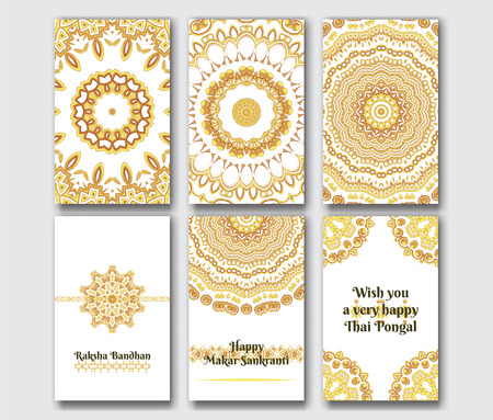Set of the flyer templates. A5 Junior Legal (5*8 inches) size proportion.Vintage art traditional, Islam, arabic, indian, ottoman motifs, elements.のイラスト素材