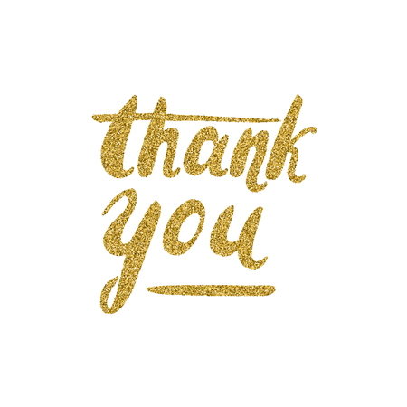 Thank you -  lettering with the gold glitter texture isolated on the white background.のイラスト素材
